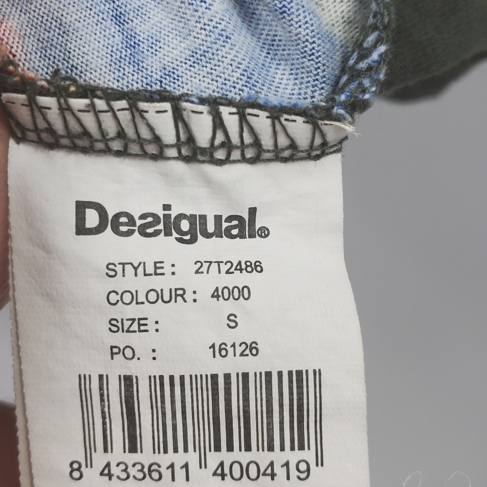Desigual Boho Beaded Floral Tunic Long Sleeves Top Gray - Picture 7 of 7